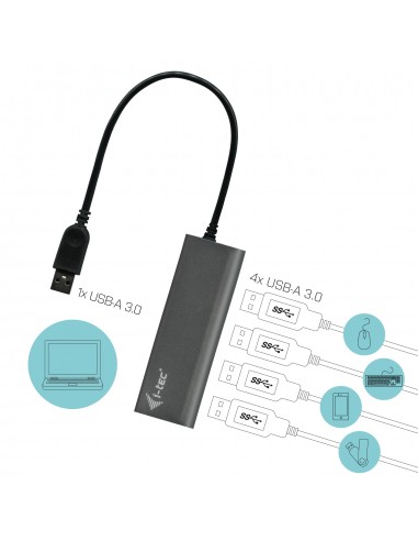 Hub i - tec usb 3.0 con 4 puertos usb 3.0 metalico con adaptador de alimentacion