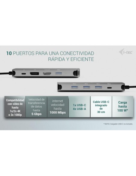 Docking station i - tec usb tipo c 10 en 1 + cargador universal 100w Docking station i - tec usb tipo c 10 en 1 + cargador universal 100w