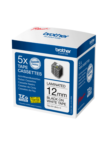 Pack cintas laminadas brother tze231m5 12mm x 8m 5 unidades