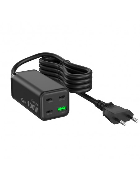 Estacion de carga usb coolbox 100w gan 3x usb tipo c - 1x usb tipo a negro cable 1.5m negro