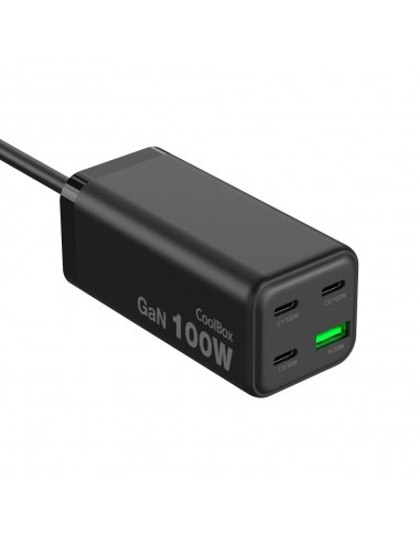 Estacion de carga usb coolbox 100w gan 3x usb tipo c - 1x usb tipo a negro cable 1.5m negro