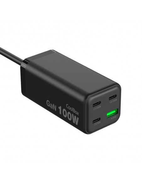 Estacion de carga usb coolbox 100w gan 3x usb tipo c - 1x usb tipo a negro cable 1.5m negro