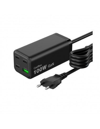 Estacion de carga usb coolbox 100w gan 3x usb tipo c - 1x usb tipo a negro cable 1.5m negro