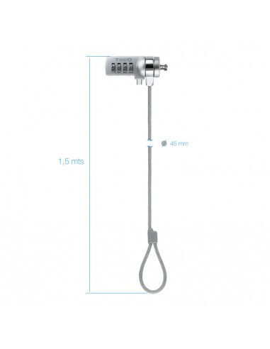 Cable seguridad tooq combinacion 1.5m ranura kensington
