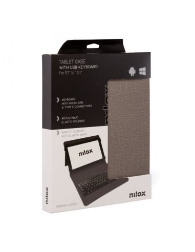 Funda con teclado nilox para tablet 10.5 pulgadas usb marron