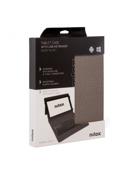 Funda con teclado nilox para tablet 10.5 pulgadas usb marron
