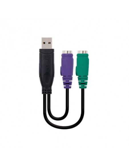 Adaptador usb a 2 x ps - 2 nanocable 15cm - macho - hembra - negro