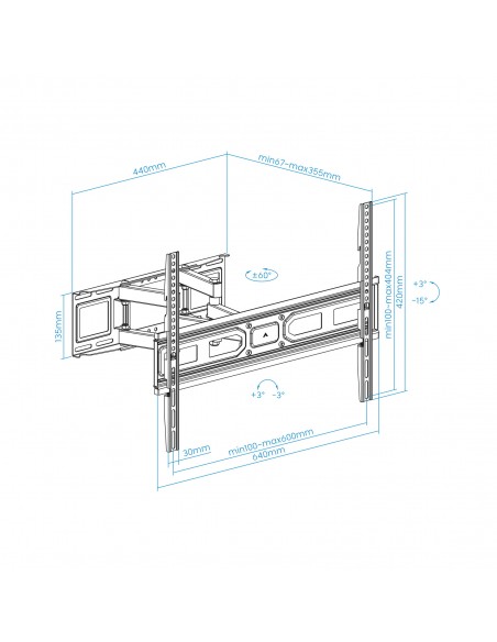 Soporte pared pantallas 37 - 80 pulgadas pulgadas gira incli negro