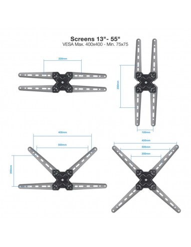 Soporte pared tv tooq vesa hasta 55 pulgadas 400x400mm max 25kg