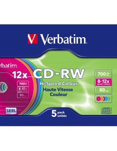 Verbatim cd - rw 700mb 8x - 10x tarrina 5 unidades slim colores