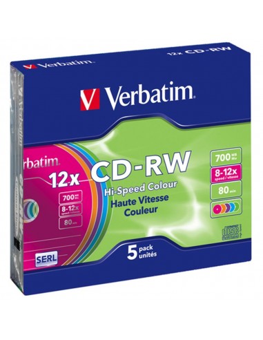 Verbatim cd - rw 700mb 8x - 10x tarrina 5 unidades slim colores