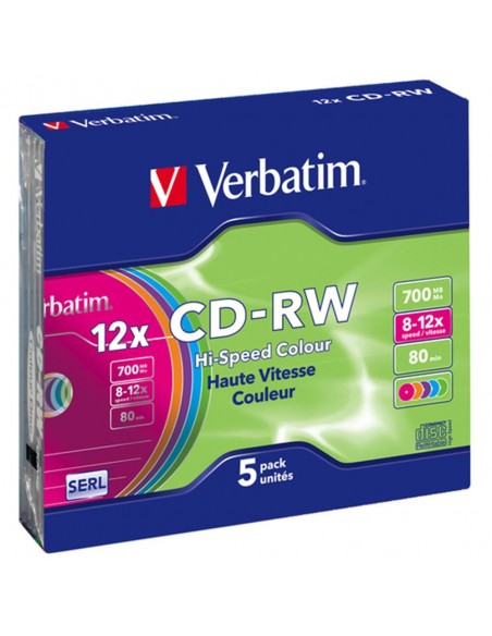 Verbatim cd - rw 700mb 8x - 10x tarrina 5 unidades slim colores