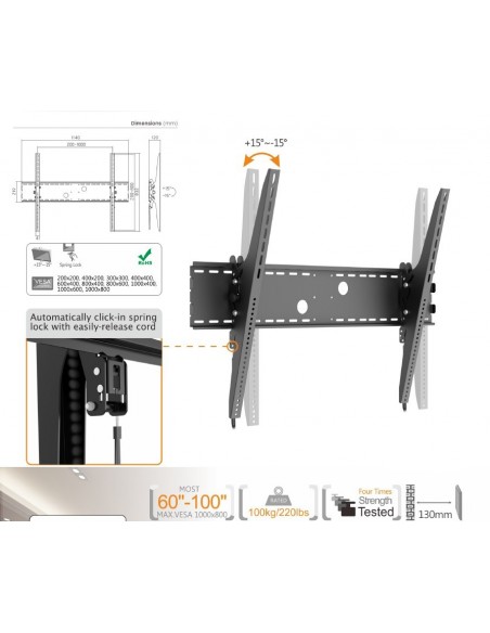 Soporte pared equip vesa hasta 100 pulgadas 1000x800mm max 100kg Soporte pared equip vesa hasta 100 pulgadas 1000x800mm max 100kg