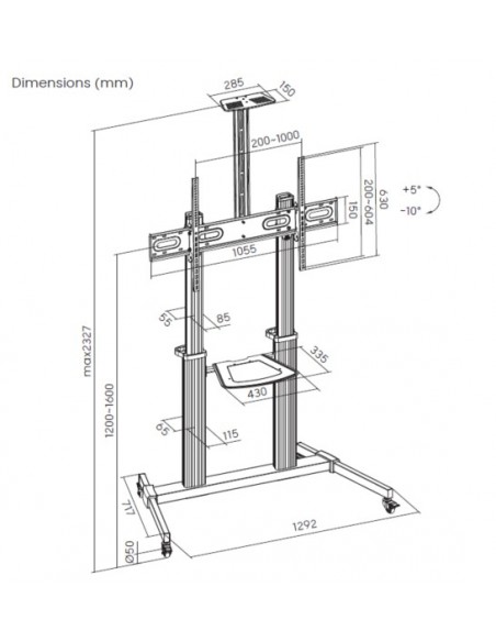 Soporte de suelo con ruedas equip vesa hasta 100 pulgadas 1000x600mm max 100kg