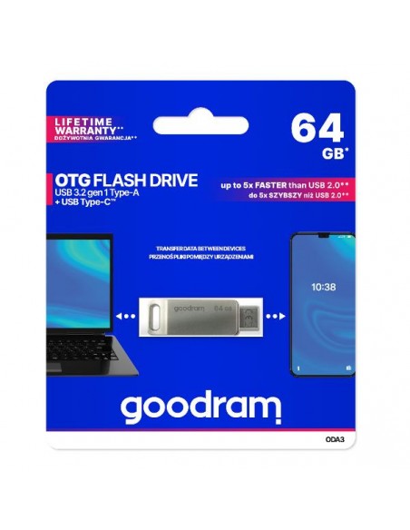 Memoria usb 3.2 - usb tipo c goodram 64b oda3 plata Memoria usb 3.2 - usb tipo c goodram 64b oda3 plata