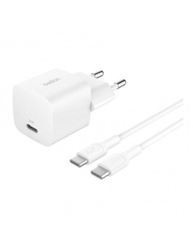 Cargador de pared belkin wca012kq1mwh - b6 25w 1x usb tipo c blanco + cable usb tipo c