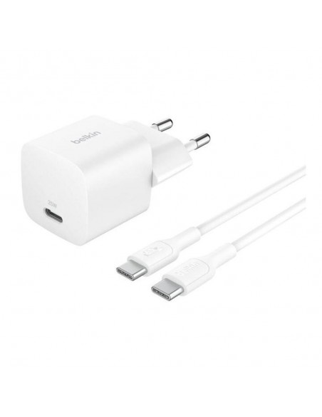 Cargador de pared belkin wca012kq1mwh - b6 25w 1x usb tipo c blanco + cable usb tipo c