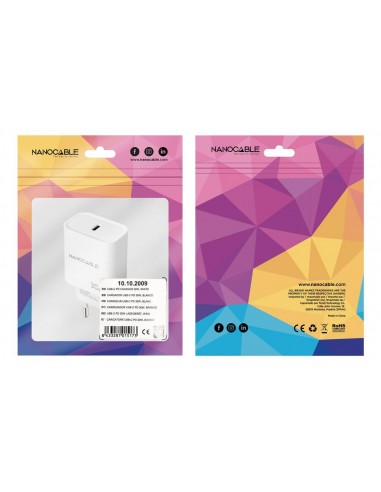 Cargador nanocable pared usb - c pd 30w blanco