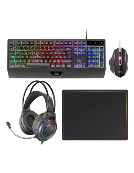 Kit teclado + raton mars gaming mcp124profr rgb negro + auriculares y alfombrilla frances