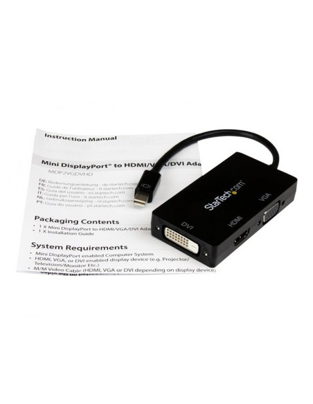 Adaptador mini dp a vga - dvi - d - hdmi startech 0.27m - macho - hembra - negro