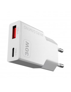 Cargador de pared mars gaming md - gan30w 30w 1x usb tipo c 1 x usb tipo a blanco