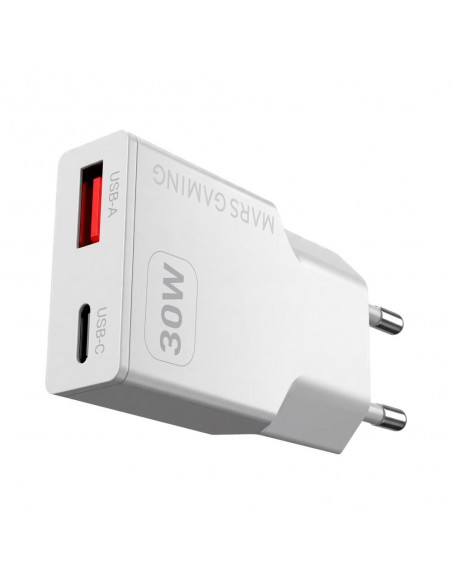 Cargador de pared mars gaming md - gan30w 30w 1x usb tipo c 1 x usb tipo a blanco