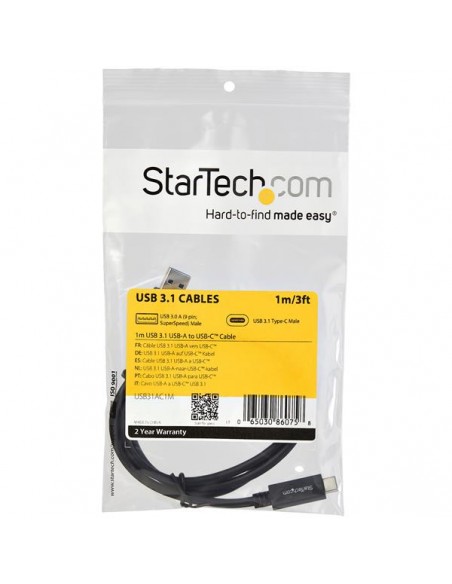 Cable usb tipo c a usb tipo a startech 1m - macho - macho - negro