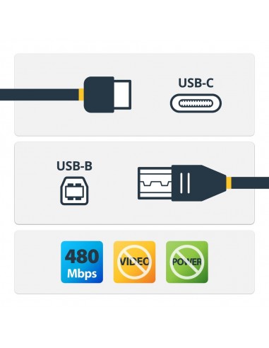 Cable usb tipo c a usb tipo b startech 0.5m - macho - macho - negro