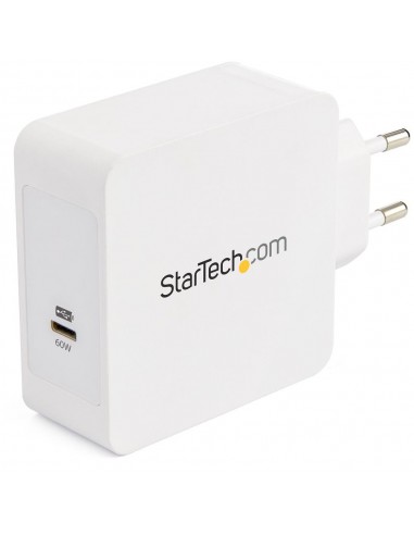 Cargador pared startech wch1ceu 60w 1x usb tipo c blanco + cable usb tipo c 2m