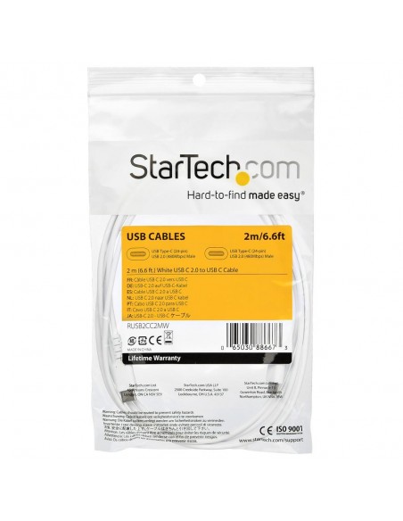 Cable usb tipo c startech 2m - macho - macho - blanco Cable usb tipo c startech 2m - macho - macho - blanco