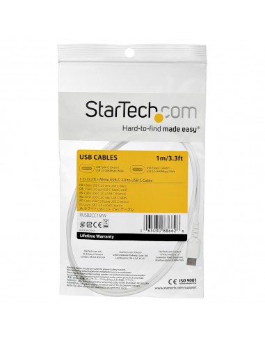 Cable usb tipo c startech 1m - macho - macho - blanco