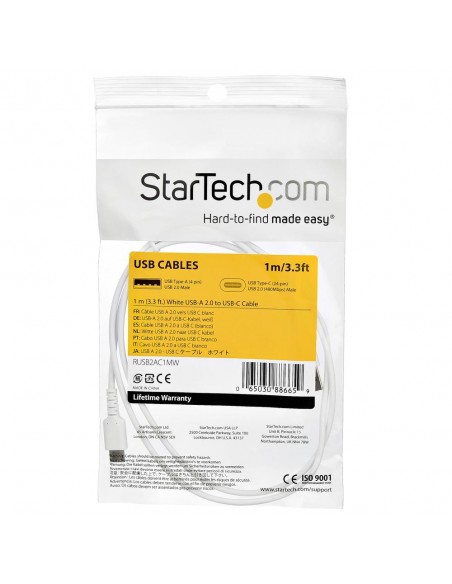Cable usb tipo a a usb tipo c startech 1m - macho - macho - blanco Cable usb tipo a a usb tipo c startech 1m - macho - macho - blanco