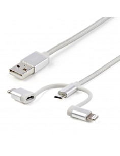 Cable usb tipo a a micro usb - usb tipo c - lightning startech 1m - macho - macho - plata trenzado