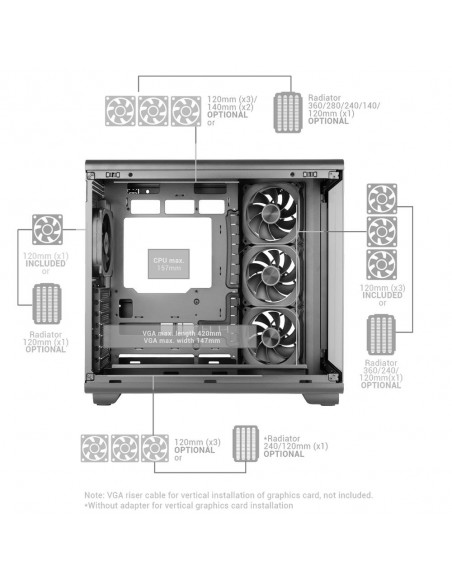 Caja ordenador mars gaming mc - revpro atx argb lcd 4.3 pulgadas cristal templado negra
