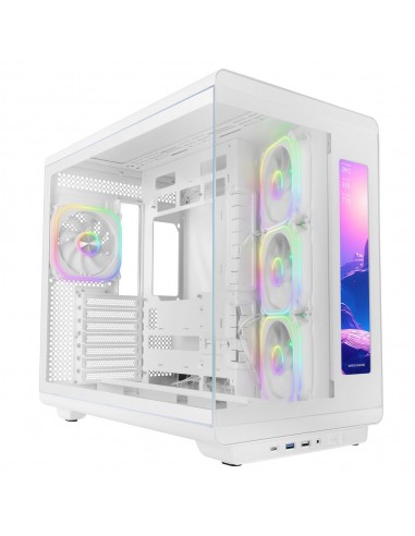 Caja ordenador mars gaming mc - revmaxw atx argb lcd 11.8 pulgadas cristal templado blanca