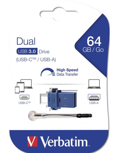 Memoria usb tipo a - usb tipo c verbatim storengo 64gb azul