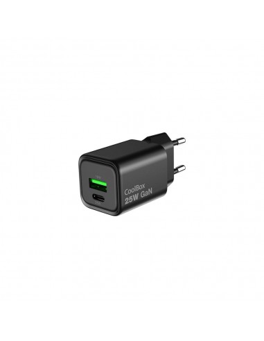 Cargador usb de pared coolbox 25w gan usb tipo a - usb tipo c negro