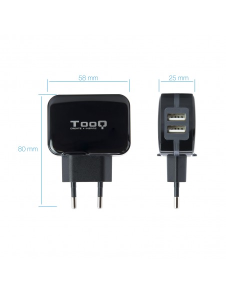 Cargador pared tooq usb tqwc - 1s02 2xusb 3.4 a(total) ai - tech negro