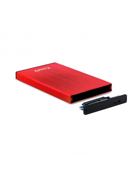 Caja externa tooq tqe - 2527r para hdd 2.5 pulgadas 9.5mm sata 3 usb 3.2 rojo