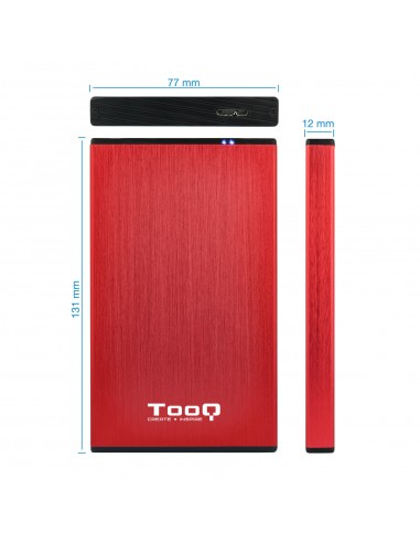 Caja externa tooq tqe - 2527r para hdd 2.5 pulgadas 9.5mm sata 3 usb 3.2 rojo