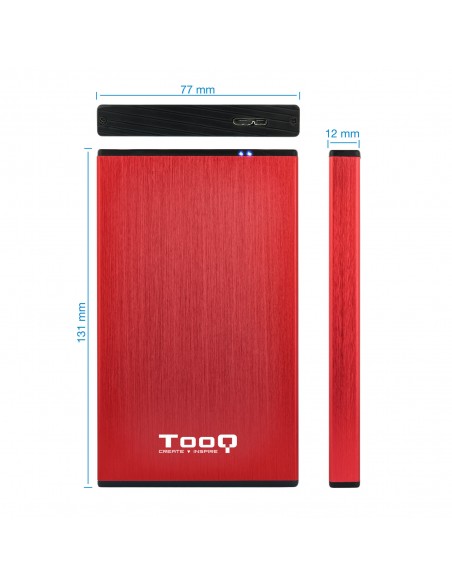 Caja externa tooq tqe - 2527r para hdd 2.5 pulgadas 9.5mm sata 3 usb 3.2 rojo