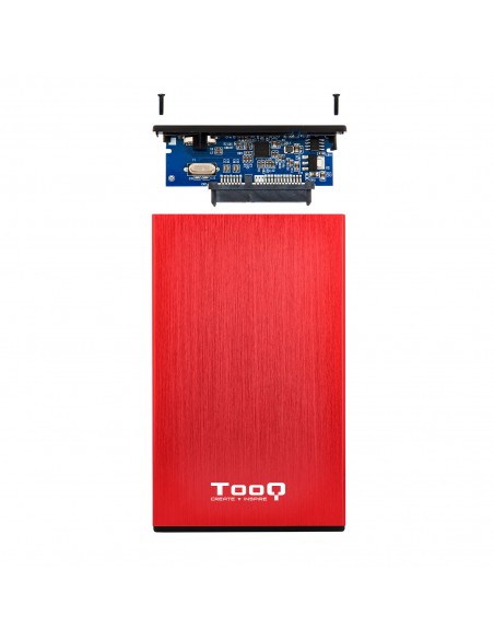 Caja externa tooq tqe - 2527r para hdd 2.5 pulgadas 9.5mm sata 3 usb 3.2 rojo
