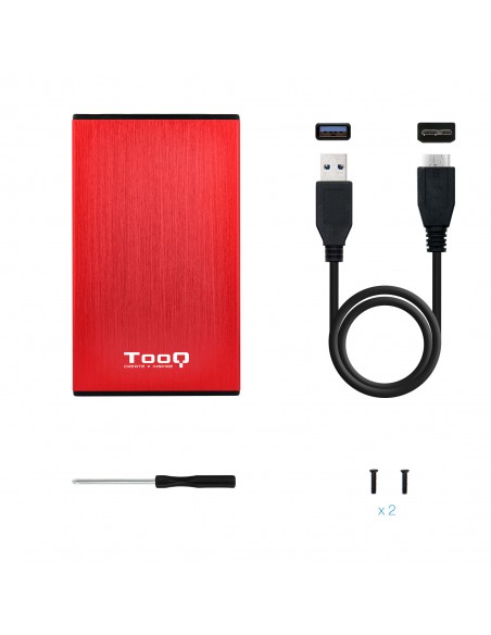 Caja externa tooq tqe - 2527r para hdd 2.5 pulgadas 9.5mm sata 3 usb 3.2 rojo