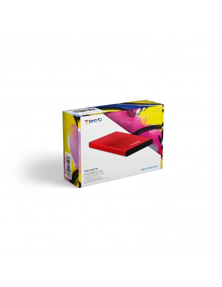 Caja externa tooq tqe - 2527r para hdd 2.5 pulgadas 9.5mm sata 3 usb 3.2 rojo