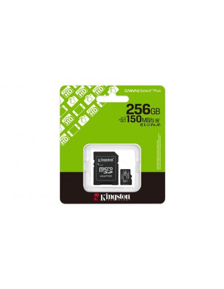 Tarjeta memoria micro secure digital sdxc 256gb kingston canvas select plus clase 10 uhs - 1 + adaptador sd
