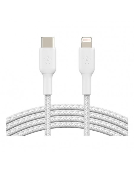 Cable lightning a usb tipo c belkin 2m - macho - macho - blanco trenzado Cable lightning a usb tipo c belkin 2m - macho - macho - blanco trenzado