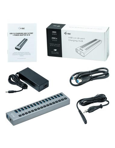 Hub i - tec usb 3.0 de carga con 16 puertos usb 3.0 y adaptador de alimentacion 90w