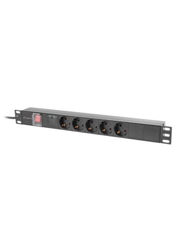 Regleta lanberg 1u 16a rack 19 pulgadas 5x socket schuko negro 2m