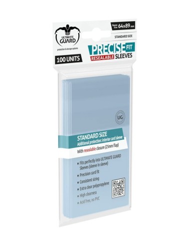 Fundas transparentes de cartas ultimate guard precise - fit cierre reutilizable tamaño estándar 100 unidades
