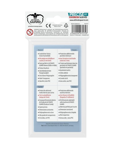 Fundas transparentes de cartas ultimate guard precise - fit cierre reutilizable tamaño estándar 100 unidades Fundas transparentes de cartas ultimate guard precise - fit cierre reutilizable tamaño estándar 100 unidades